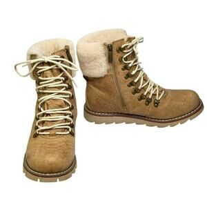 Royal Canadian Lethbridge 8.5 Tan Embossed Croc Leather Shearling Boots Zip